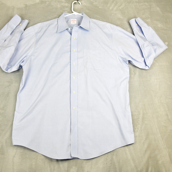 Brooks Brothers Dress Shirt Mens 17 4/5 Blue 346 Button Down  Non-Iron - Picture 1 of 8